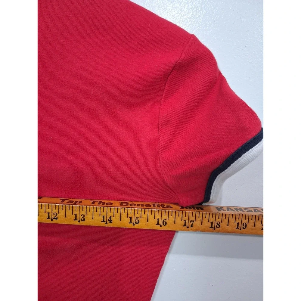 Tommy Hilfiger Y2K Womens Red Embroidered Logo Ringer T-Shirt‎ Med Short Sleeve